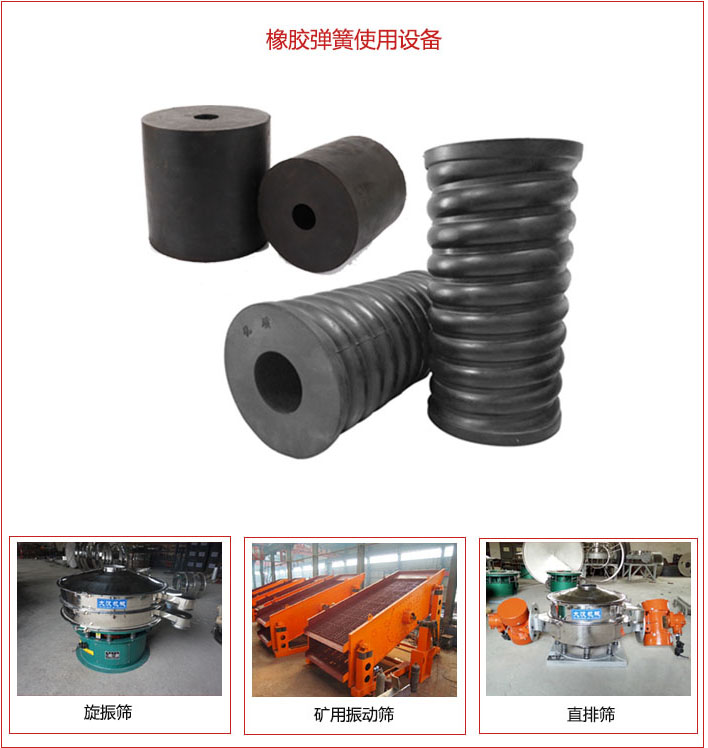 橡膠彈簧適用設(shè)備：旋振篩，礦用振動篩，直排篩等